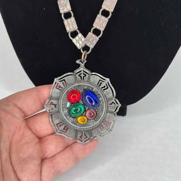 Antique 1900s Book Chain Multicolor Pendant Necklace Lot A40 - Picture 2 of 10